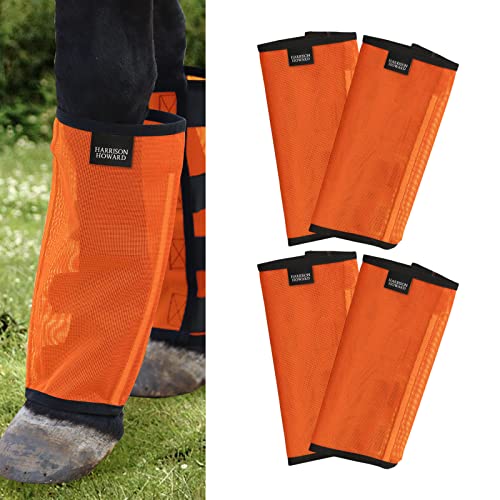 Harrison Howard Loose Fitting Fly Boots UV Schutznetz Belüftet Pferdeleggings Stay-on Design Schützen Pferdebeine vor Pferdefeilen & Stomp-Reduzierung (4er Set) Lebendiges Orange Groß von Harrison Howard