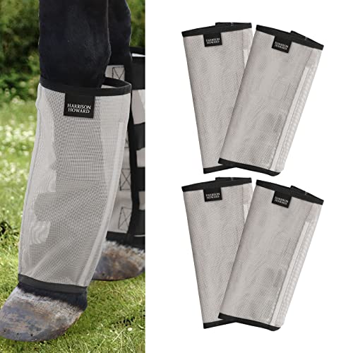 Harrison Howard Loose Fitting Fly Boots UV Schutznetz Belüftet Pferdeleggings Stay-on Design Schützen Pferdebeine vor Pferdefeilen & Stomp-Reduzierung (4er Set) Silbergrau Groß von Harrison Howard