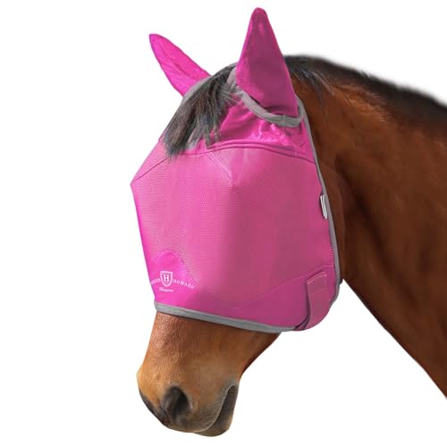 Harrison Howard UV-beständige Multifunktionsgewebe Dicke Fleece Polsterung Pferd Fliegenmaske Halbgesicht mit Ohren Magenta Warmblut XL von Harrison Howard