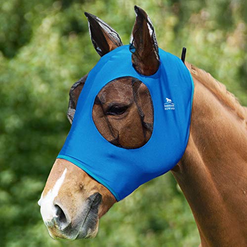 Harrison Howard Super Comfort Stretchy Fly Mask Large Eye Space with UV Protection Soft on Skin with Breathability Hellblau mittel von Harrison Howard