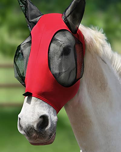 Harrison Howard Super Comfort Stretchy Fly Mask Large Eye Space with UV Protection Soft on Skin with Breathability Rot M von Harrison Howard