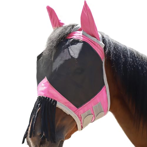 Harrison Howard Pferde Fliegenmaske mit Ohren und Nasenfransen Hell-Pink Vollblut (M) von Harrison Howard