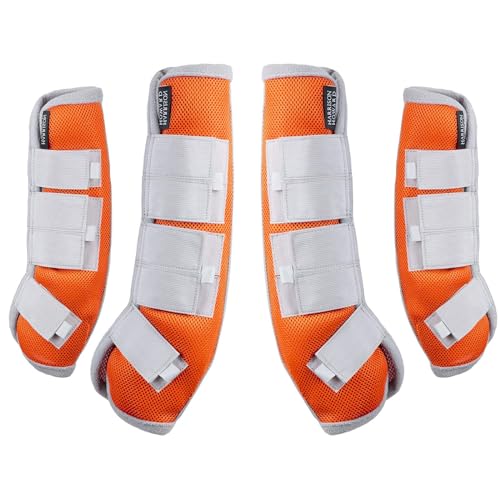 Harrison Howard Pferde Fliegenstiefel Beinschoner Fliegenstiefel Schutz 4er Set Orange Full Size von Harrison Howard