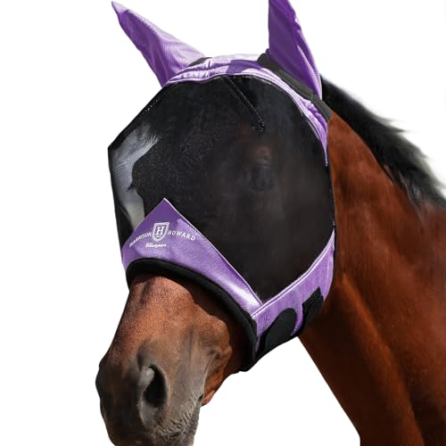 Harrison Howard Pro Luminous Horse Half Face Fliegenmaske Großer Augenraum mit Ohren UV-Schutz für Pferd Sanfter Lavendel L von Harrison Howard