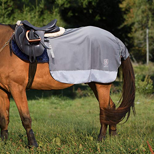 Harrison Howard Quarter Horse Fleece- und Netz-Übungsdecke, atmungsaktiv, bequem, hohe Sichtbarkeit, Wettkampfdecke, grau, Größe L von Harrison Howard
