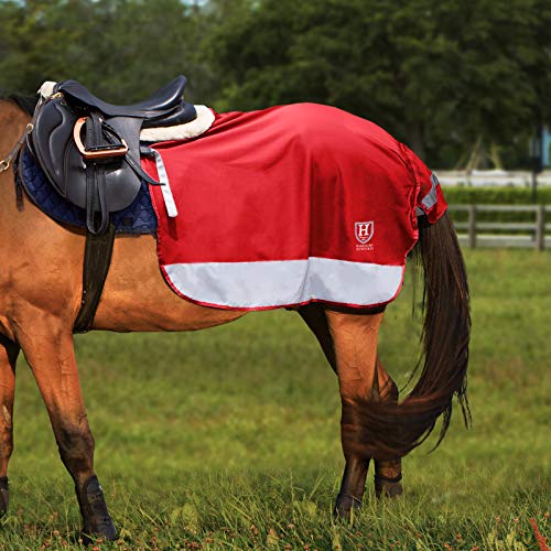 Harrison Howard Quarter Horse Turnout-Pferdedecke aus Fleece und Netzstoff, atmungsaktiv, bequem, hochsichtbare Wettkampfdecke, Rot, Größe L von Harrison Howard