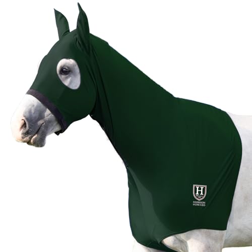 Harrison Howard Stretch Hood No Eye/Ear Covers Head, Shoulders, Mane, Chest Withers Perfect for Show/Event Preparation-Hunter Green L von Harrison Howard