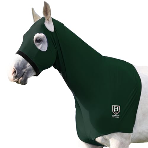 Harrison Howard Stretch Hood No Eye/Ear Covers Head, Shoulders, Mane, Chest Withers Perfect for Show/Event Preparation-Hunter Green L von Harrison Howard