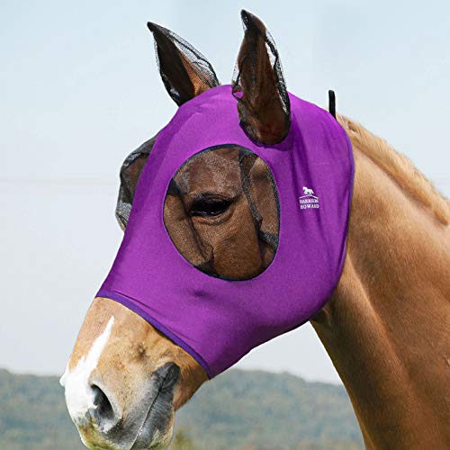 Harrison Howard Super Comfort Stretchy Fly Mask Large Eye Space with UV Protection Soft on Skin with Breathability lila M von Harrison Howard