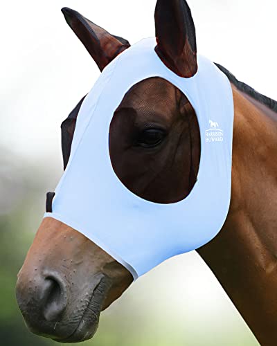 Harrison Howard dehnbare Pferdefliegenmaske mit UV-Schutz, sehr komfortabel, sanft zur Haut, atmungsaktiv, Eisblau (Icy Blue), volle Größe, L von Harrison Howard