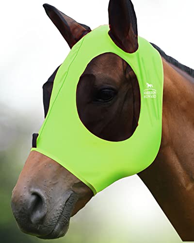 Harrison Howard Super Comfort Stretchy Fly Mask Large Eye Space with UV Protection Soft on Skin with Breathability Fluro-Lime (L) von Harrison Howard