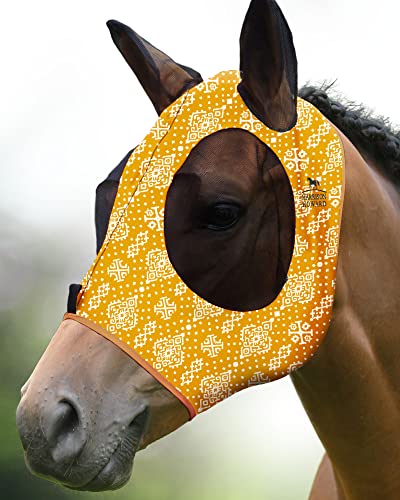 Harrison Howard Super Comfort Stretchy Fly Mask Large Eye Space with UV Protection Soft on Skin with Breathability Gelber Ethnischer Stil L von Harrison Howard