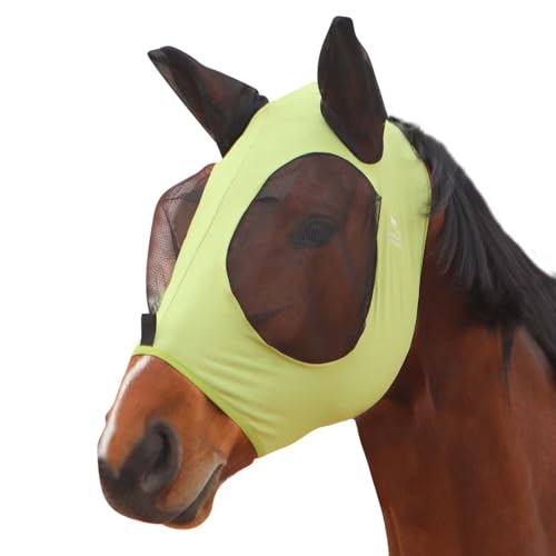 Harrison Howard Dehnbare Pferdefliegenmaske mit UV-Schutz, super komfortabel, sanft zur Haut und atmungsaktiv, Stern, Hellolivgrün, Größe L von Harrison Howard