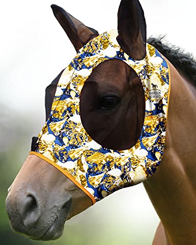 Harrison Howard Super Comfort Stretchy Fly Mask Large Eye Space with UV Protection Soft on Skin with Breathability Blaugelb M von Harrison Howard