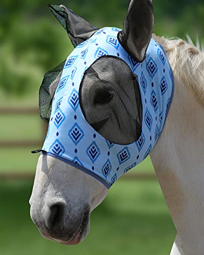 Harrison Howard Super Comfort Stretchy Fly Mask Large Eye Space with UV Protection Soft on Skin with Breathability Blaues Diamantgitter medium von Harrison Howard