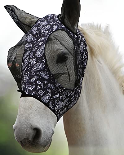 Harrison Howard Super Comfort Stretchy Fly Mask Large Eye Space with UV Protection Soft on Skin with Breathability Schwarze Cashewfrucht M von Harrison Howard