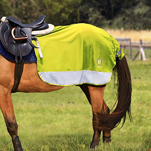 Harrison Howard Viertel Pferd Fleece und Mesh Übungsblatt - Atmungsaktiver Komfort Turnout Pferd Decke - Hi-Viz Wettkampf Teppich (L, Fluorescent Green) von Harrison Howard