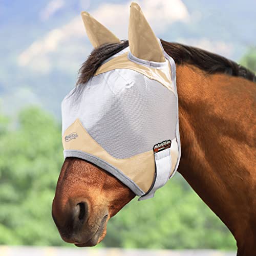 Maskology Pferd Fliege Maske Standard mit Ohren UV-Schutz für Pferd Atmungsaktive Maske für Pferde Light Champagne (M; Cob) von Harrison Howard