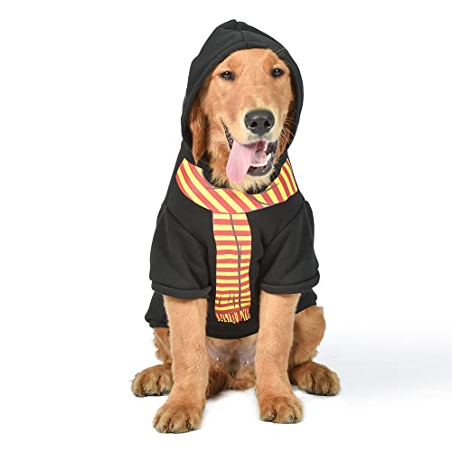 HARRY POTTER Gryffindor Haustier Hoodie mit Kunstschal - Größe M | Zubehör für Hunde | Hundezubehör für Hogwarts-Häuser, Gryffindor, schwarzer Hunde-Kapuzenpullover von Harry Potter