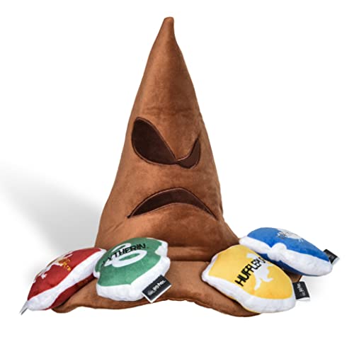 Harry Potter House Sorting Hat Burrow Pet Toy | Hundespielzeug Sortierhut mit Haus Plüsch Abnehmbare Teile | Sortierhut Burrow Spielzeug für Hunde | Crinkle Hundespielzeug Hund Kauspielzeug von Harry Potter