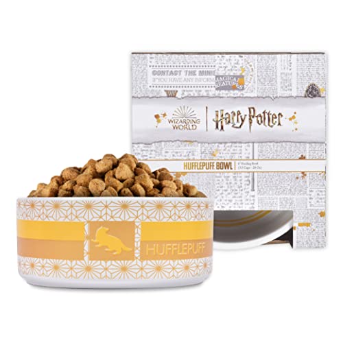 Harry Potter Hufflepuff-Napf für Haustiere, Harry Potter Futternapf für Hunde oder Katzen, 3,5 Tassen oder 800 ml Fassungsvermögen, Keramik, spülmaschinenfest, gelber Hufflepuff-Haustiernapf von Harry Potter