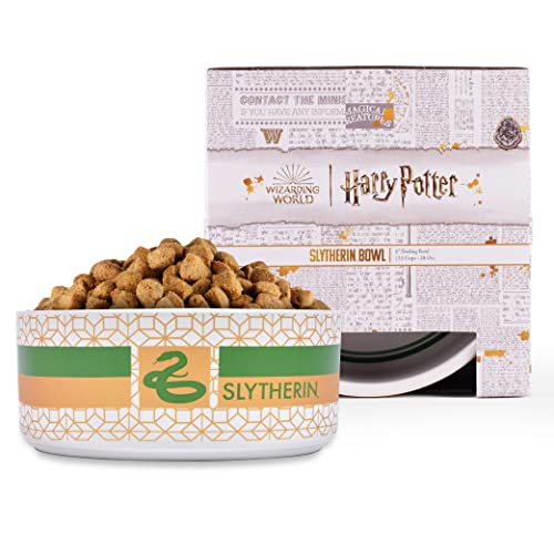 Harry Potter Slytherin Futternapf für Haustiere Hund oder Katze | 3,5 Tassen oder 800 ml Kapazität Keramik Spülmaschinenfest Pet Dish Grün und Gelb Slytherin Snake Pet Dish von Harry Potter