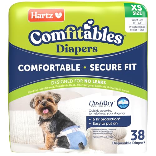 Hartz® Comfitables® Einweg-Hundewindeln, Größe XS, 38 Stück, Bequeme und sichere Passform, einfach anzuziehen, super saugfähige Windel für Männer und Frauen von Hartz