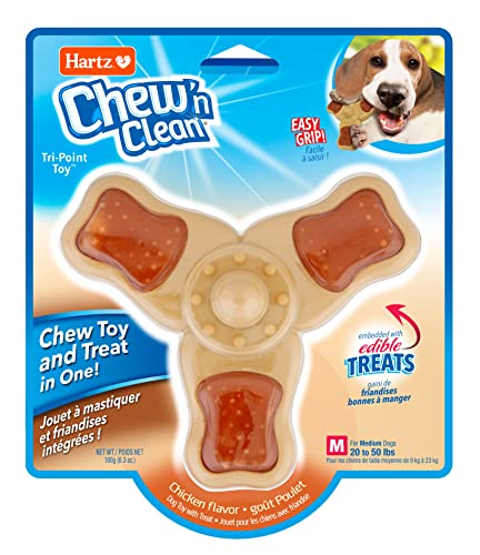 Hartz Chew 'n Clean Kauspielzeug und Leckerli-in-One Hundespielzeug mit Huhn-Geschmack, Größe M von Hartz