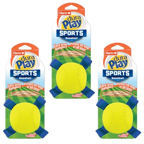 Hartz Dura Play Sports Baseball-Hundespielzeug, Speckduft, quietschendes Latex, Gelb und Blau, 3 Stück von Hartz