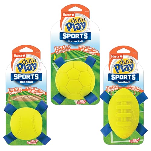 Hartz Dura Play Sports Hundespielzeug, Speckduft, quietschendes Latex, Gelb und Blau, 3 Stück von Hartz