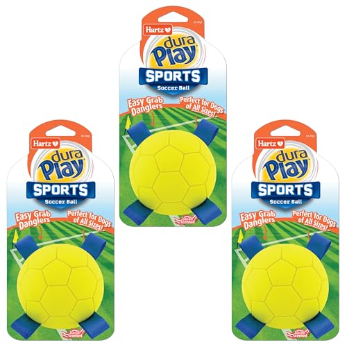 Hartz Dura Play Sports Soccer Hundespielzeug, Speckduft, quietschendes Latex, Gelb und Blau, 3 Stück von Hartz