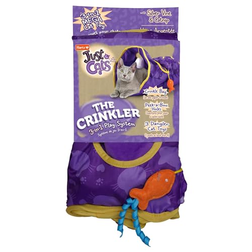 Hartz New Just for Cats The Crinkler, 3-in-1 Mega Katzenspielzeug mit Silberranke & Katzenminze, Knisterbeutel, Peek-a-Boo Löcher, 3 Dangler Toys von Hartz