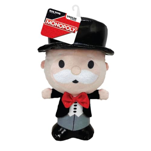 Hasbro Monopoly Mr. Moneybags Plüsch-Hundespielzeug, 17,8 cm, Quietsch- und Knisterspielzeug für Hunde, Hellbraun/schwarz von Hasbro