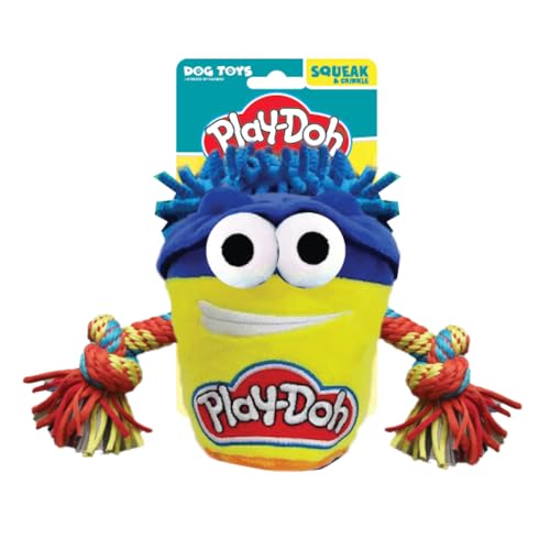 Hasbro Play-Doh T-Shirt Seil Zerrspielzeug für Hunde, 17,8 cm, langlebiges interaktives Spielzeug, Gelb/Blau von Hasbro