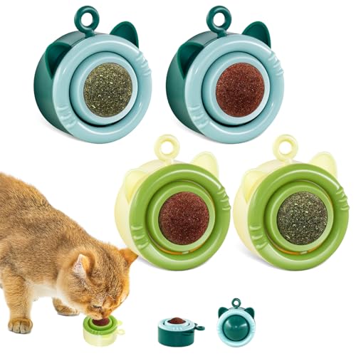 Havenfly 4 Stück Drehbare Katzenminze Ball, Katzenminze Spielzeug Wandroller für Katze, Katzenspielzeug Essbar mit Katzen Minze, Catnip Ball Toy von Havenfly