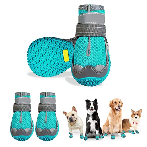 Havenfly 4 Stück Hundeschuhe Pfotenschutz, Breathable Hundestiefel mit Anti-Rutsch Sohle und Reflektierendem Riemen für Hunde Outdoor-Sport (4 Stück, Größe 4(Breite 5CM) for 18.1-26.3kg) von Havenfly