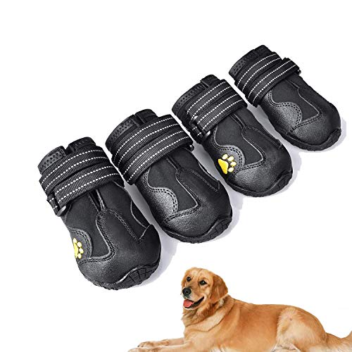 Hundestiefel 4 Stück,wasserdichte Hundeschuhe mit reflektierenden verstellbaren Trägern für kleine mittelgroße Hunde (A, 1) von Havenfly