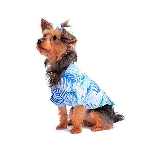 Hawaii-Hemd mit passendem Muster für Hunde, Aloha-Hemd in schlichten blauen Blättern, Größe L von Hawaii Hangover