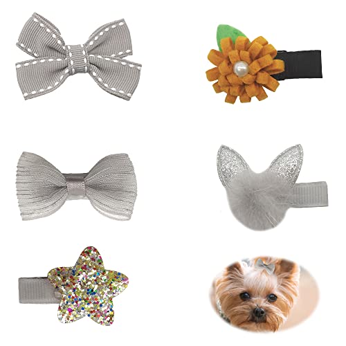 Hayaww 5 Pcs Haarnadeln Hund BöGen, Haarschleifen Haarspangen Hunde Haarspangen Pet Accessoires FüR Haar Haarspange Katze Welpe Haustier-Haar-Accessoires FüR Kleine Hunde Katzen Welpen (Grau) von Hayaww