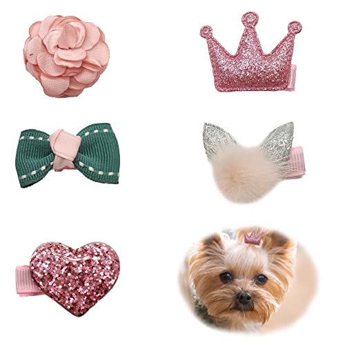 Hayaww 5 Pcs Haarnadeln Hund BöGen, Haarschleifen Haarspangen Hunde Haarspangen Pet Accessoires FüR Haar Haarspange Katze Welpe Haustier-Haar-Accessoires FüR Kleine Hunde Katzen Welpen (Rosa) von Hayaww