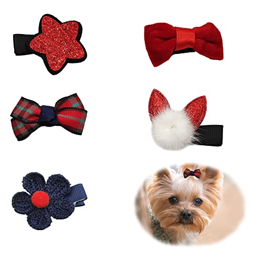 Hayaww 5 Pcs Haarnadeln Hund BöGen, Haarschleifen Haarspangen Hunde Haarspangen Pet Accessoires FüR Haar Haarspange Katze Welpe Haustier-Haar-Accessoires FüR Kleine Hunde Katzen Welpen (Rot) von Hayaww