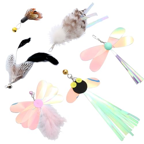 Hayaww 6 Stück Katzenangel Ersatzanhänger Katzenspielzeug Feder Cat Feather Toys Ersatz Interaktive Katzen SpielzeugInteraktives Katzenangel Ersatzfedern mit Anhänger Feder Glocke (A) von Hayaww