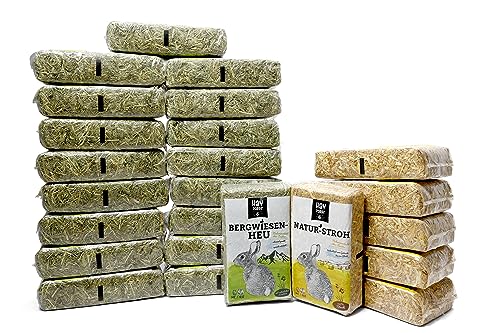 Hayrabbit Naturstroh & Bergwiesenheu - 6kg Stroh und 18kg Heu in 1kg Beuteln verpackt, allergikerfreundlich, Beste Qualität von Hayrabbit