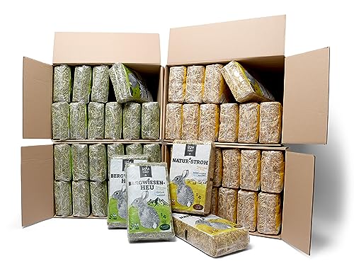 Hayrabbit Naturstroh & Bergwiesenheu - 24kg Stroh und 24kg Heu in 1kg Beuteln verpackt, allergikerfreundlich, Beste Qualität von Hayrabbit