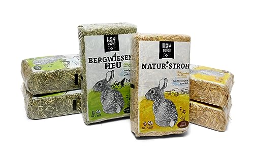 Hayrabbit - Natur-Stroh und Bergwiesenheu - Kombination Aus 3kg Stroh und 3kg Heu - Abgepackt In 1kg Beuteln von Hayrabbit