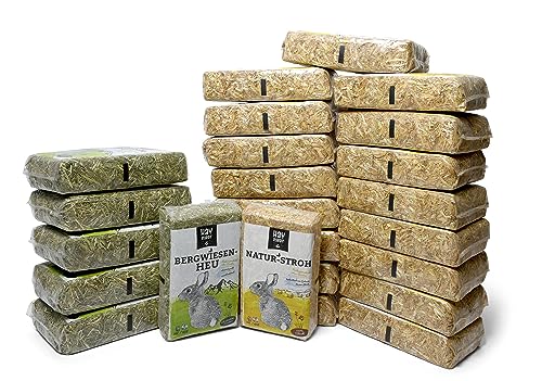 Hayrabbit Naturstroh & Bergwiesenheu - 18kg Stroh und 6kg Heu in 1kg Beuteln verpackt, allergikerfreundlich, Beste Qualität von Hayrabbit