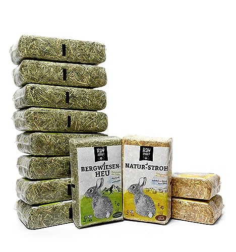 Hayrabbit - Natur-Stroh und Bergwiesenheu - Kombination Aus 9kg Heu und 3kg Stroh - Abgepackt In 1kg Beuteln von Hayrabbit