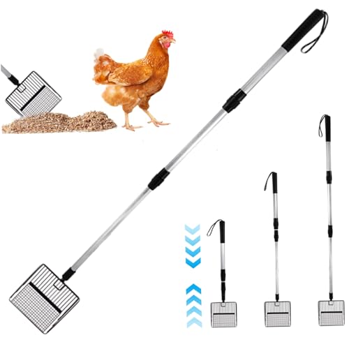 Chicken Poop Scooper 42 Verstellbare Katzenstreu-Schaufel abtrennbarer Griff Nicht-Stick-Metallstreu Schaufel Breite Schaufel Reinigung Supplieftchen zum Sieben von Hühnchensand und Holzspänen von Hbbgdiy