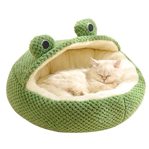 Frosch Katzenbett Lange Plüsch niedliche Katzenbett Winter Thermal nie Frog Series Halbgeschlossenes Katzenhaus und Winter Warmes Plüschhaus im Hundehausstil von Hbbgdiy