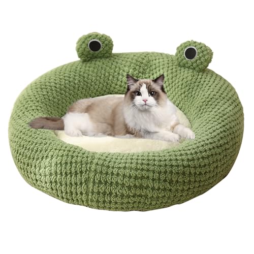 Hbbgdiy Frosch Katzenbett Lange Plüsch niedliche Katzenbett Winter Thermal niedlich Halbgeschlossenes Katzennest warmes Plüsch-Hundehaus im Herbst- und Winter-Stil rundes Nest mit grünem Frosch von Hbbgdiy